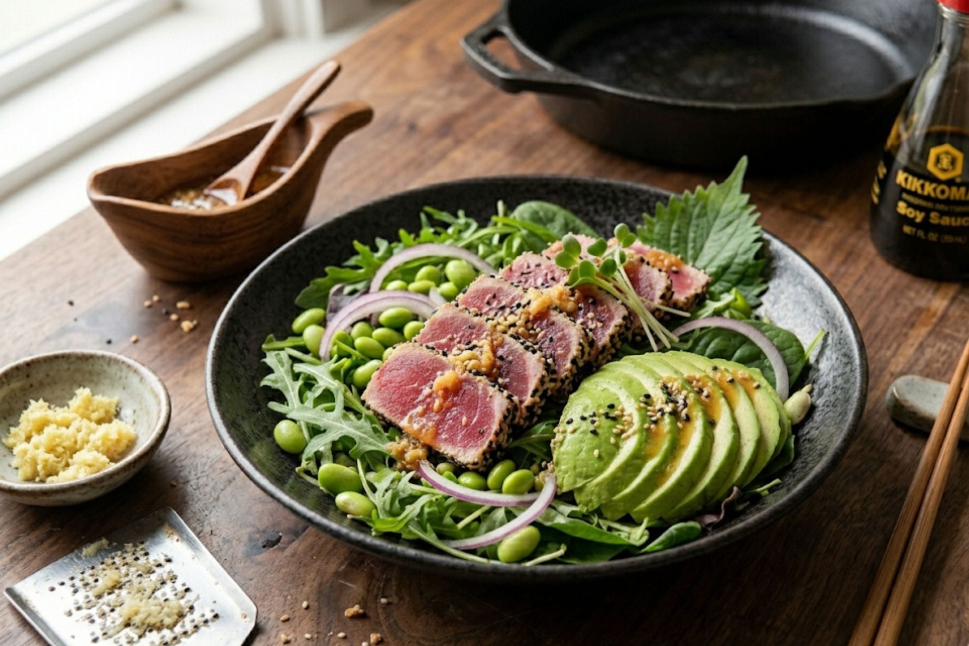 Tuna Tataki Salad Recipe with Ginger Wafu Dressing