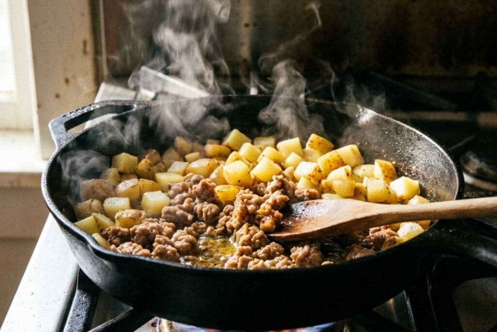Crispy Sausage Potato Leek Dijon Mustard Hash Recipe