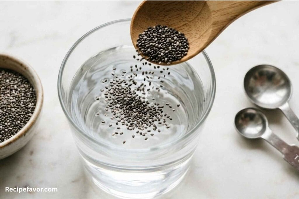 Adding one tablespoon of chia seeds to a glass of water