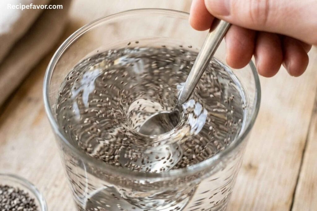 Chia seeds soaking in water until they form a gel