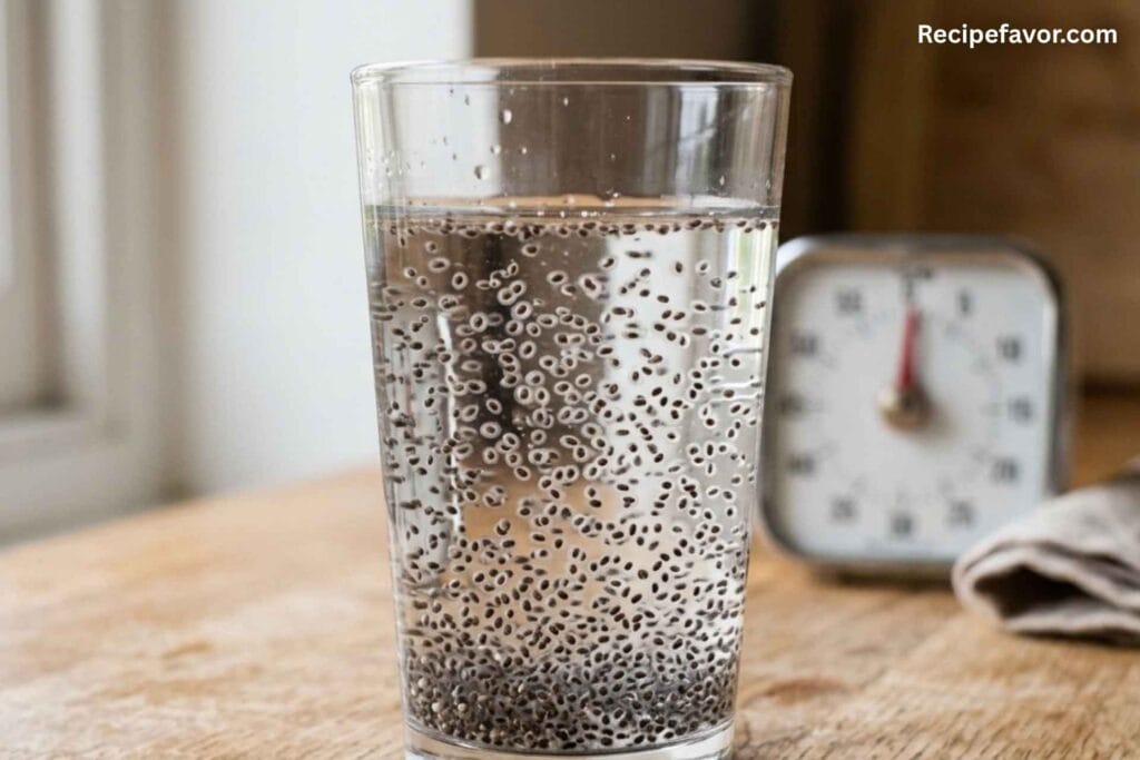 Chia seeds soaking in water until they form a gel with good